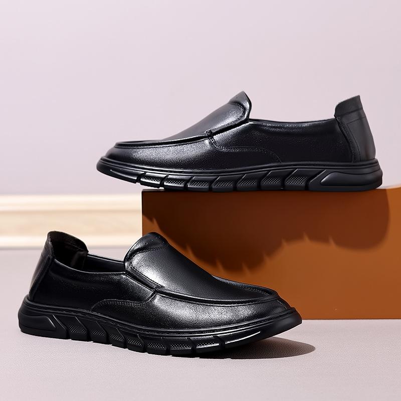 Spring Men's Leather Business Casual Leather Shoes First Layer Cowhide Soft Leather Soft Sole Foot Cover Comfortable Middle-aged and Elderly Father 