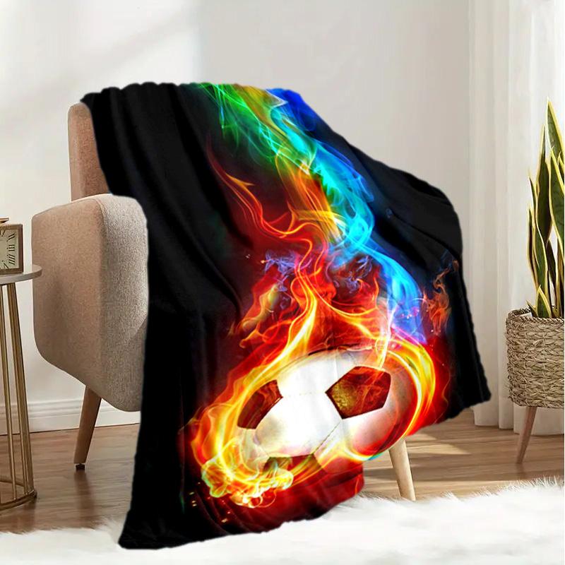1PC Soccer, basketball, colorful water and fire pattern blanket, all season lightweight home office outdoor nap multifunctional blanket