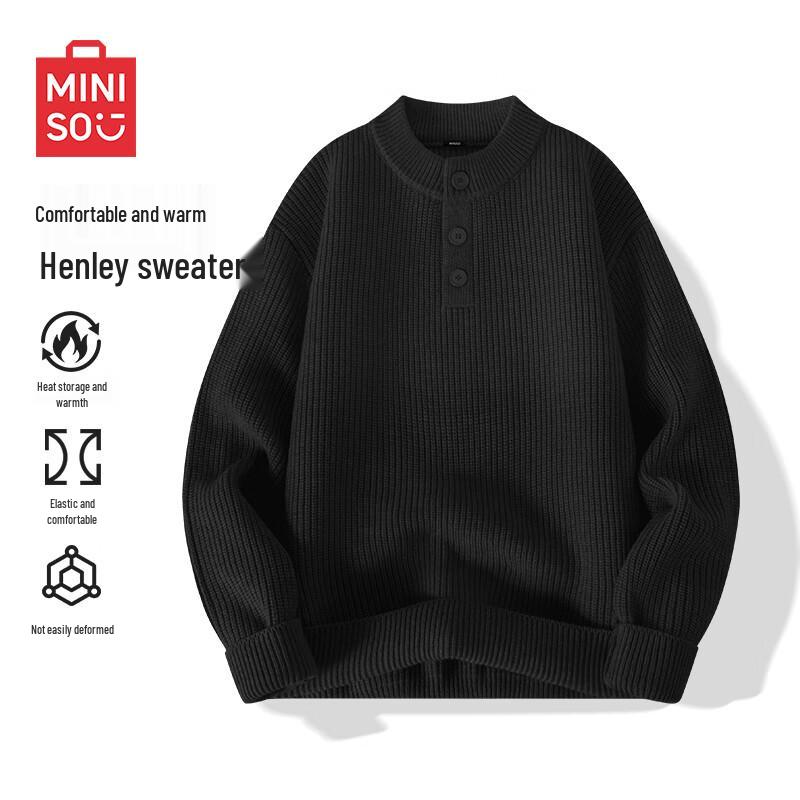 MINISO Unisex Henley Collar Long Sleeve Pullover Sweater