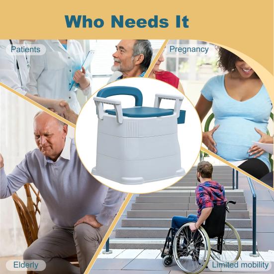Sängtoalett Bärbar Toalett för Vuxna Toalettstol Sits med Avtagbart Armstöd Mobil Bärbar Toalett Vuxen Potta