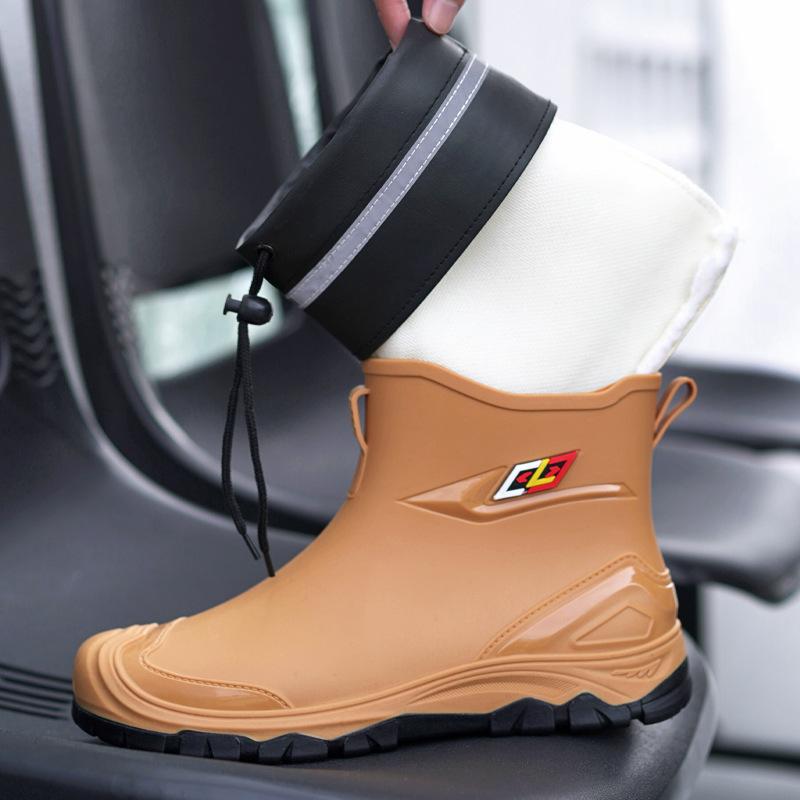 Men's Waterproof Rain Boots Anti-Slip Wear-Resistant Kitchen Oes Fiing Car Wa Very Labor Protection Warm Water Shoes