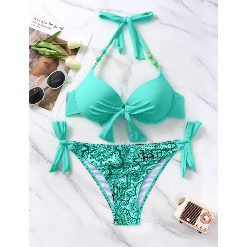 Sexy Push-Up Bikini 2026 Damen Badeanzug Zweiteilige Bademode Damen Tanga Bikini Set Schwimmen für Badeanzüge Brasilianisches Biquini XL see-blaue
