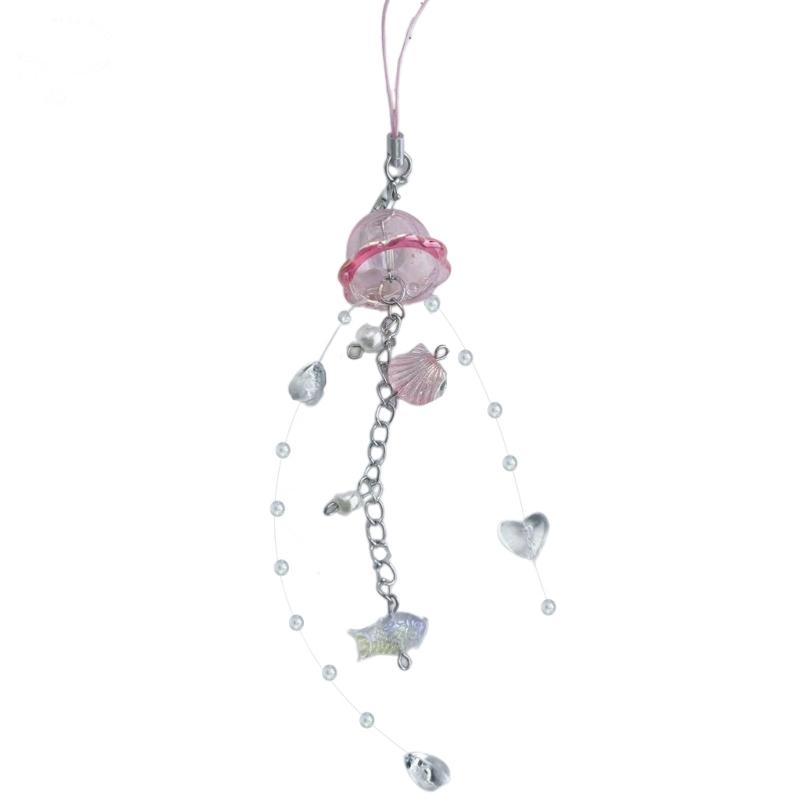 Elegant Jellyfish Inspired Phone Charm Portable Keychain with Crystal Star and Pearls Accents for Phone Accessorizing