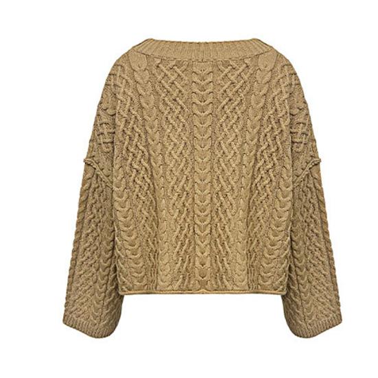 Women Sweater Coat V-Neck Long Sleeve Buttons Closure Cardigan Jacket with Pockets Solid Color Twist Texture Knitting Coat