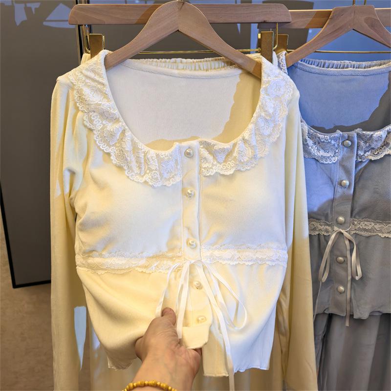 Damen Langarm-Pyjama-Set mit Brustpolstern - Kuscheliges Fleece, Verjüngend, Leichte Wärme, Perfekt für Herbst und Winter.