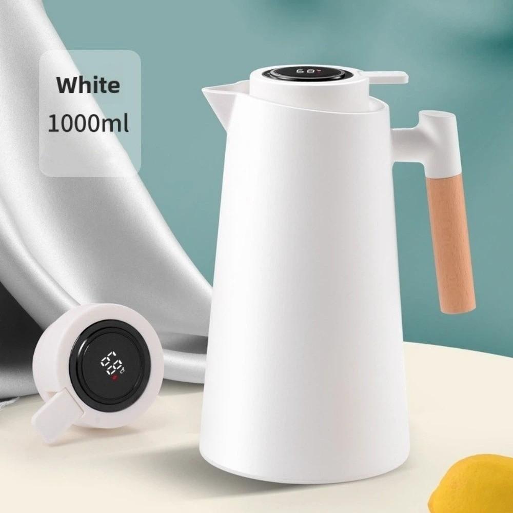 New Temperature Display Vacuum Thermal Flask 1 L Wooden Handle Insulation Kettle Large Capacity with Lid Tea Pot