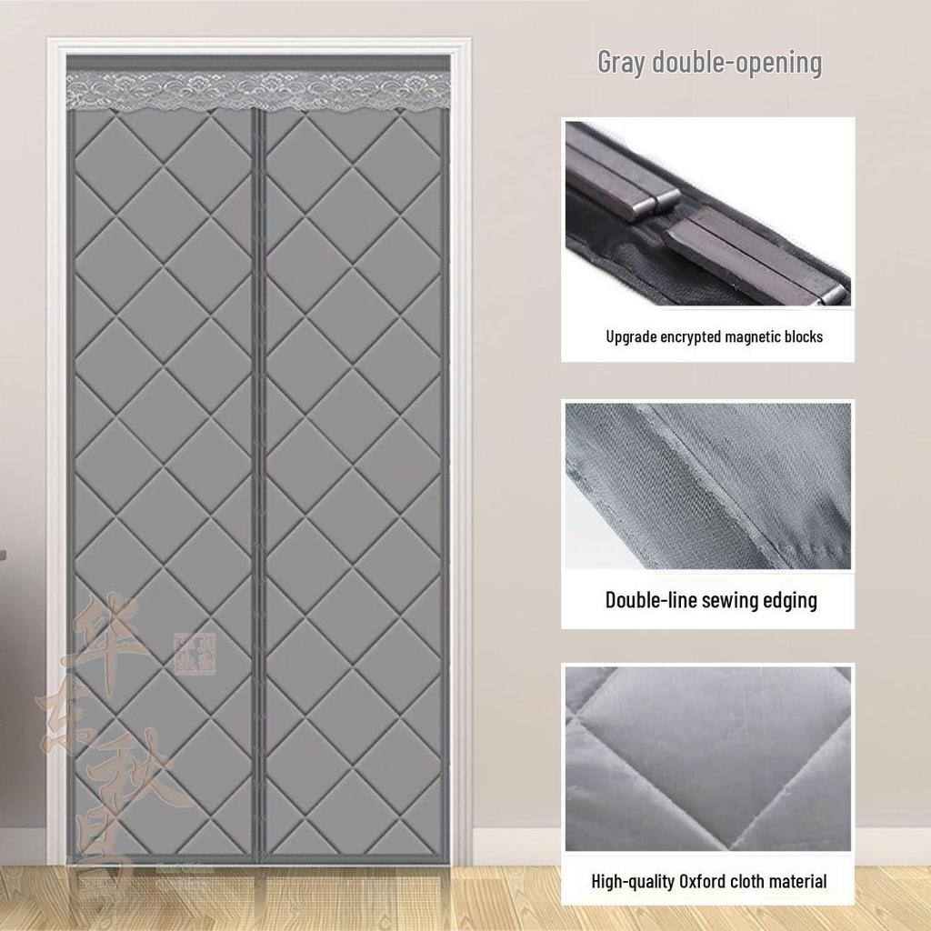 Winter Geïsoleerd Winddicht Katoenen Deurgordijn met Magnetische Zuiging - Warme Huis Airconditioning Barrière, Geen-Boor Scheidingswand Installatie