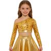 Girls Jazz Dance One Shoulder Long Sleeve Sequins Top Performance Competition Costume