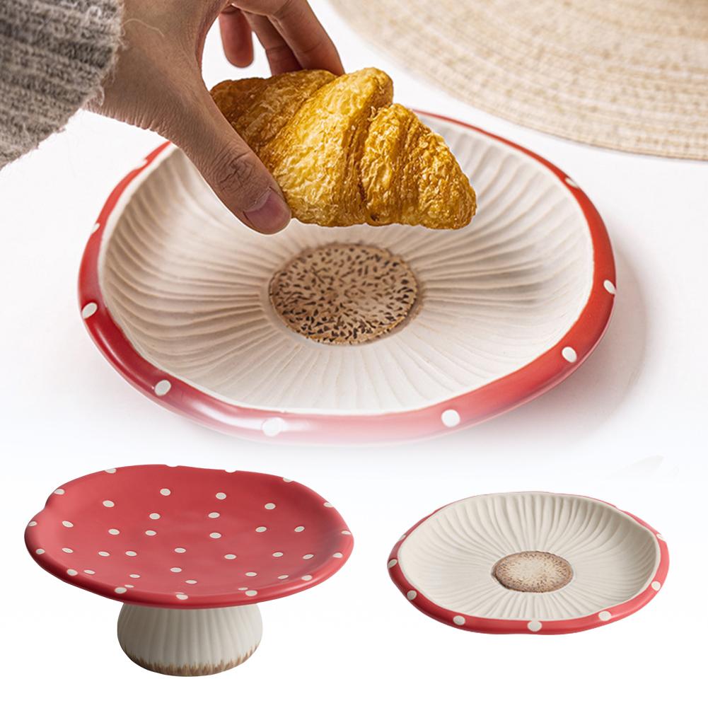 Red Mushroom Ceramic Plate New Cutlery Bowl High-looking Western Plate Tea Desserts Tray Household Decorative Food Afternoo U7L5