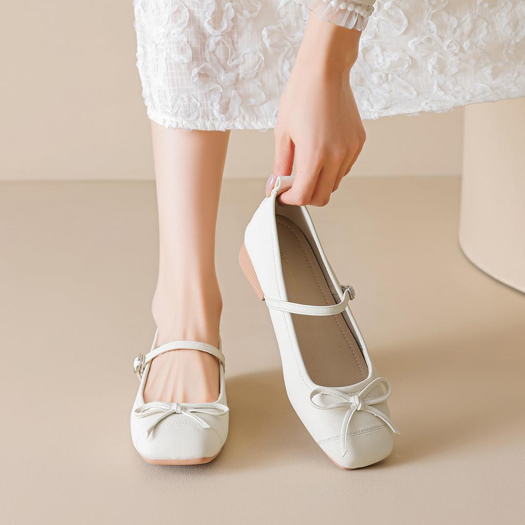 Weiwei girl 9169-9 French bow square head thick heel single shoes women's shallow mouth with skirt Mary Jane women's shoes