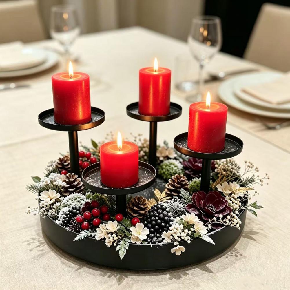 4 Pillar Tiered Candle Stand Christmas Wedding Dining Table Fireplace Mantel Holiday Home Decor Metal Pillar Candle Holder