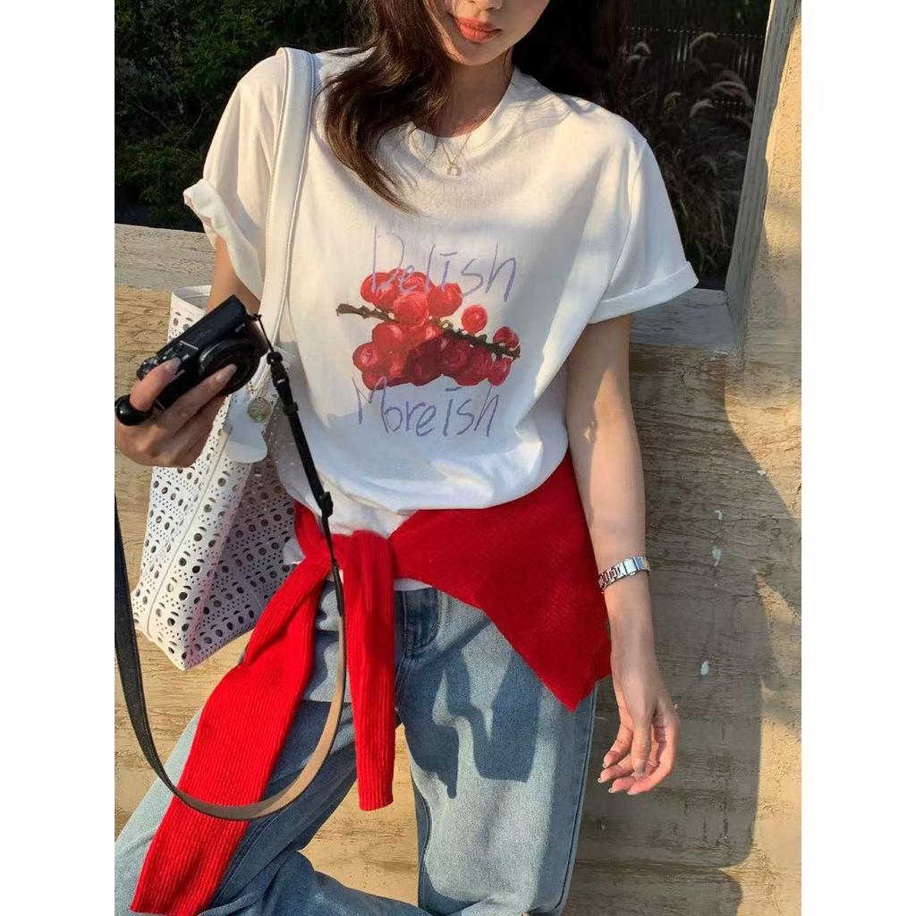 Korean foreign style age-reducing letter-printed shoulder T-shirt women's 2026 summer loose and thin comfortable top