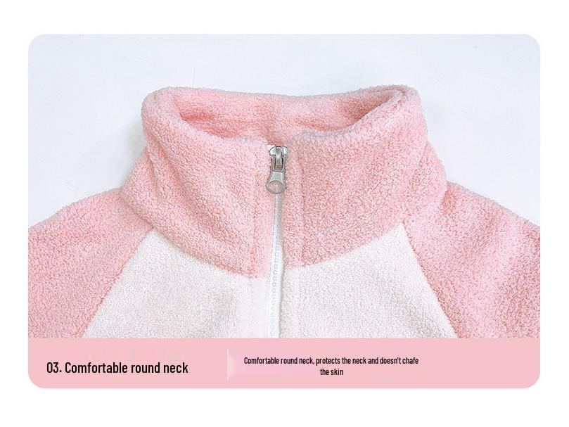 Kids' Plush Puff Jacket - Autumn/Winter Stand Collar Zipper Cardigan for Boys & Girls, Long Sleeve, Warm Home Wear.