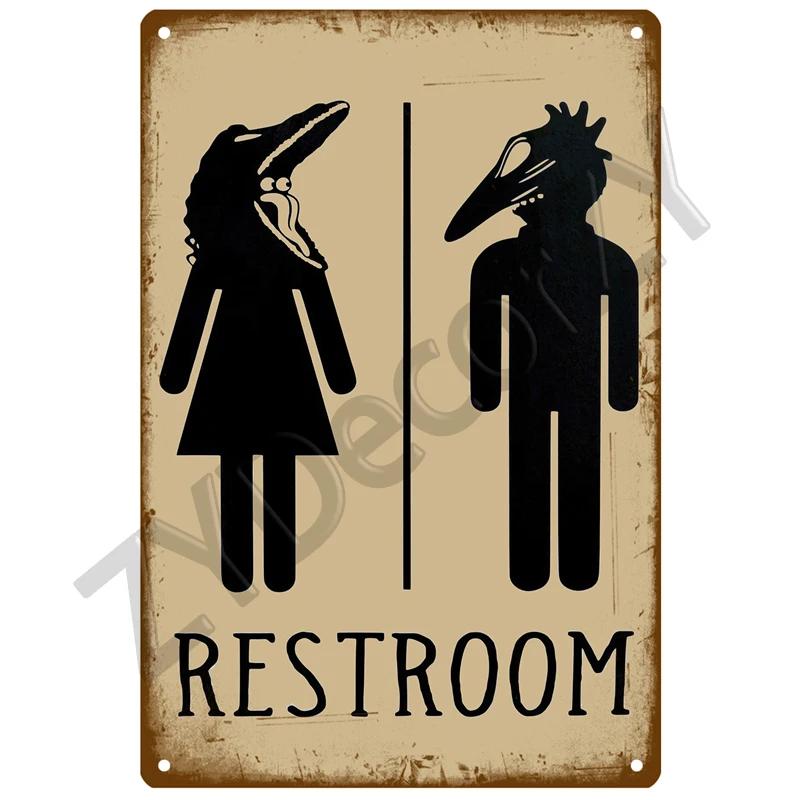Figure de Dessin Animé Rétro Humoristique Panneau Métallique Imprimé Toilettes Salle de Bain Plaque Murale Drôle Bar Pub Décoration Suspendue à la Porte Intérieure