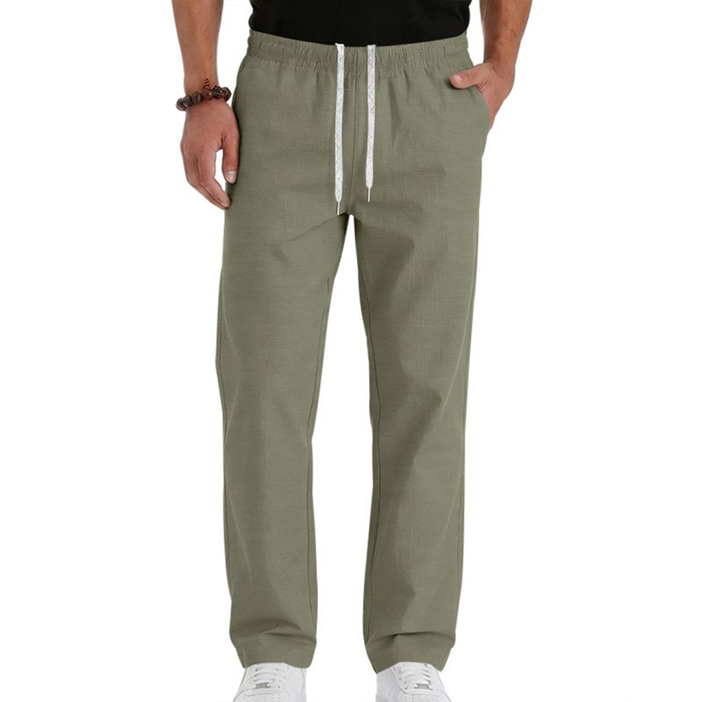 Men's Cotton-Linen Summer Straight-Leg -Color Casual Trousers