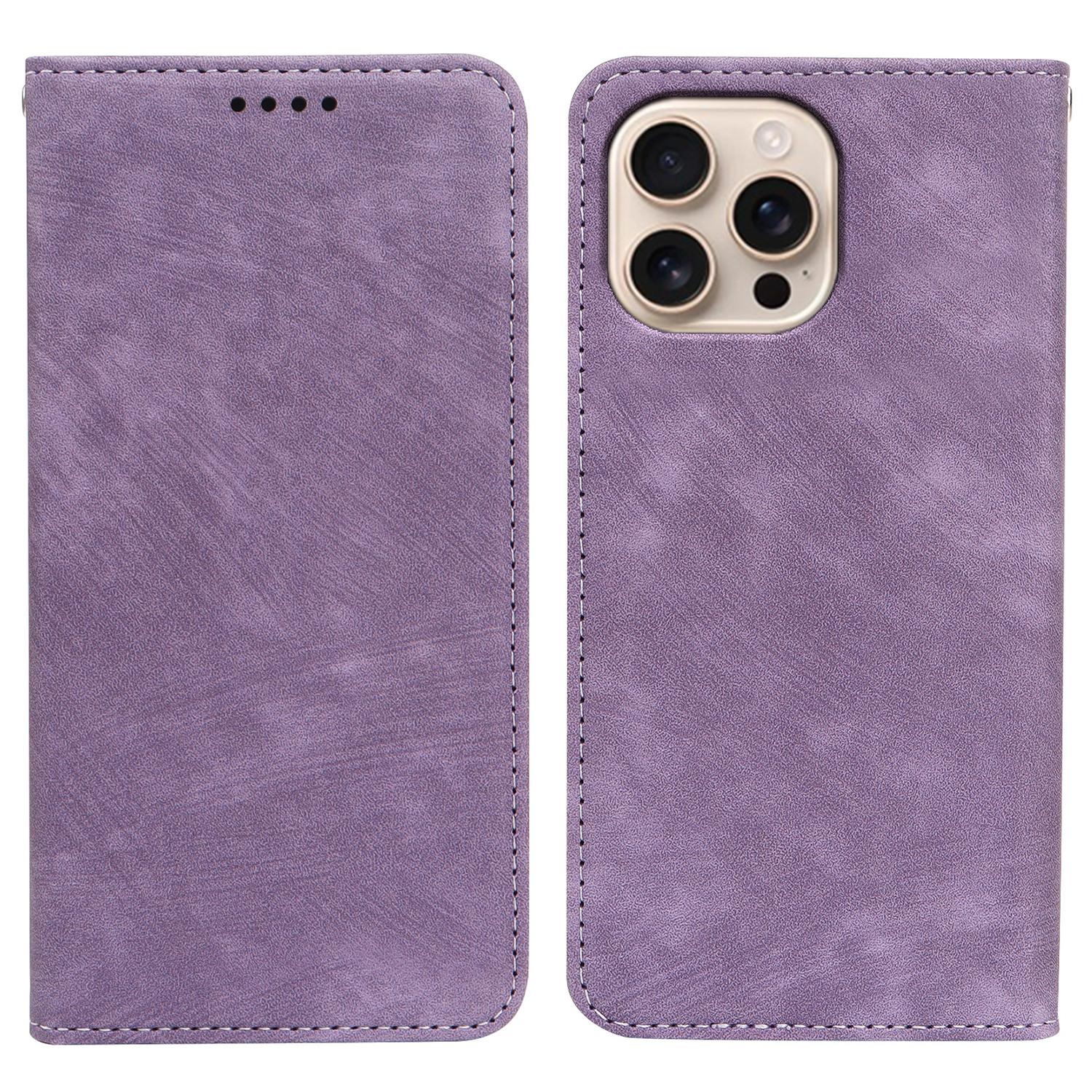 

Чехол для iPhone 16 Pro Max Сильный магнитный кожаный кошелек Чехол для телефона с полосатой текстурой Purple