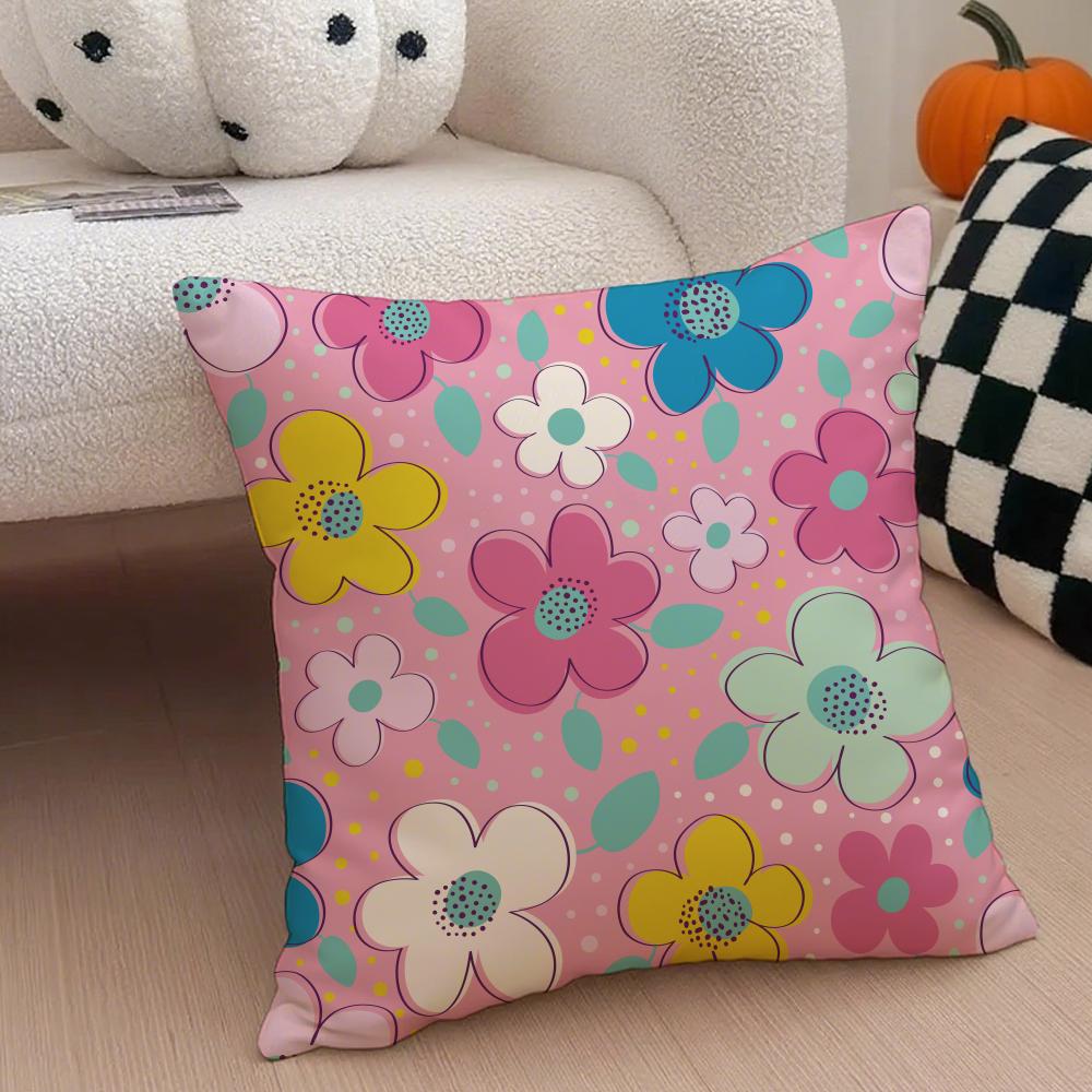 Spring and Summer Floral Cushion Cover Throw Pillow Cover Hidden Button Durable Polyester Chair Cushion