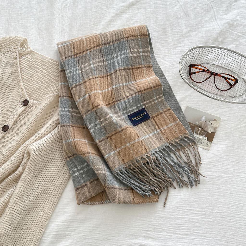 Women'S Imitation Cashmere Plaid Print Knitted Scarf Headscarf Casual Tassel Scarve Ladies Mujer Wrap Shawl Winter New Korean