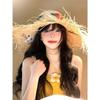 French raffia flower straw hat women's summer beach seaside woven large brim sun hat sunshade sun protection hat
