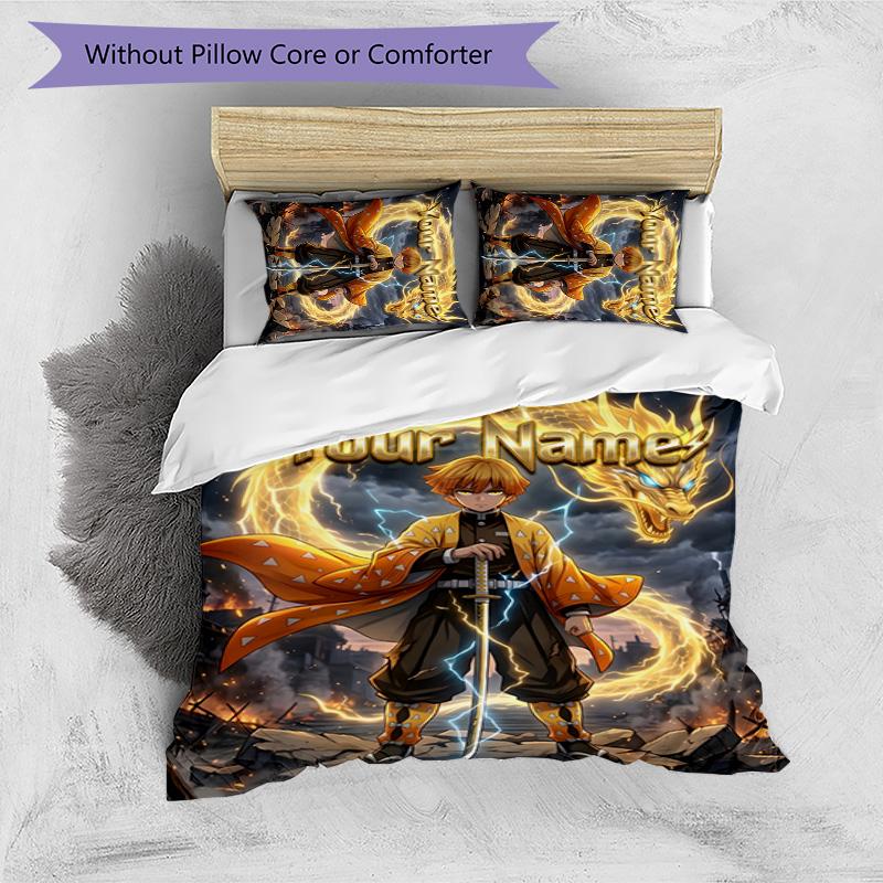 3pcs Agatsuma Zenitsu Cover Set - Personalized Name, HD Printed Bedding with 1 Cover and 2 Pillowcases - Perfect for Home Decor, Easy Care