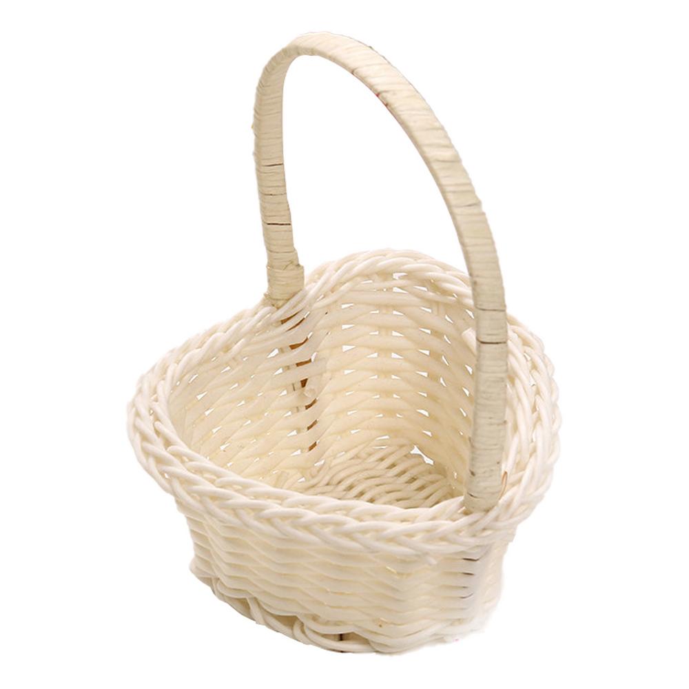 Rustic Flower Girl Basket Small Rattan Woven Flower Basket Woven Basket For Plant Heart-Shaped Candy Baskets Easter Basket