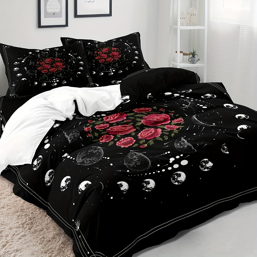 

3Pcs Set Of Starry Sky Quilt Cover Set, Moon And Flower Decorative Fashionable, Comfortable, Does Not Include Quilt Core Duvet Cover Set&EU Single(135x200cm)