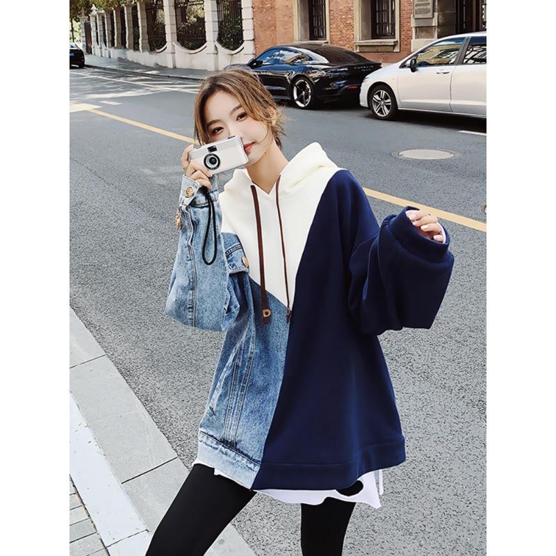 Denim Retro Style Sweatshirt for For Women Korean Style Lazy Style Petite Top