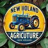 Vintage New Holland Traktor Metal Skilt 8 Tommer Rundt Gård Væg Dekoration