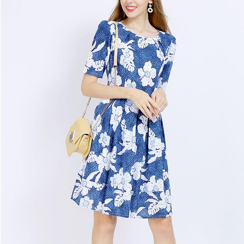 

Women s Floral Short Sleeve 2023 New Young Cotton Silk Blue M
