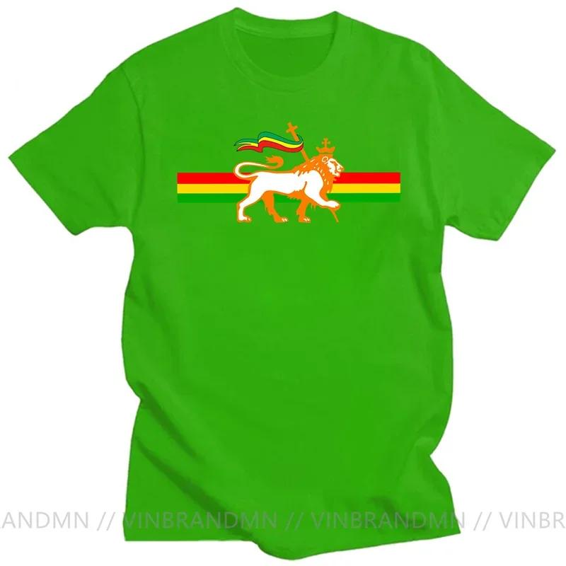Novelty Red Yellow Green Stripes Rasta Lion Of Judah T Shirt Unisex Rastafarian Reggae Ethiopian Lion Flag Tshirt Jamaica Clothing