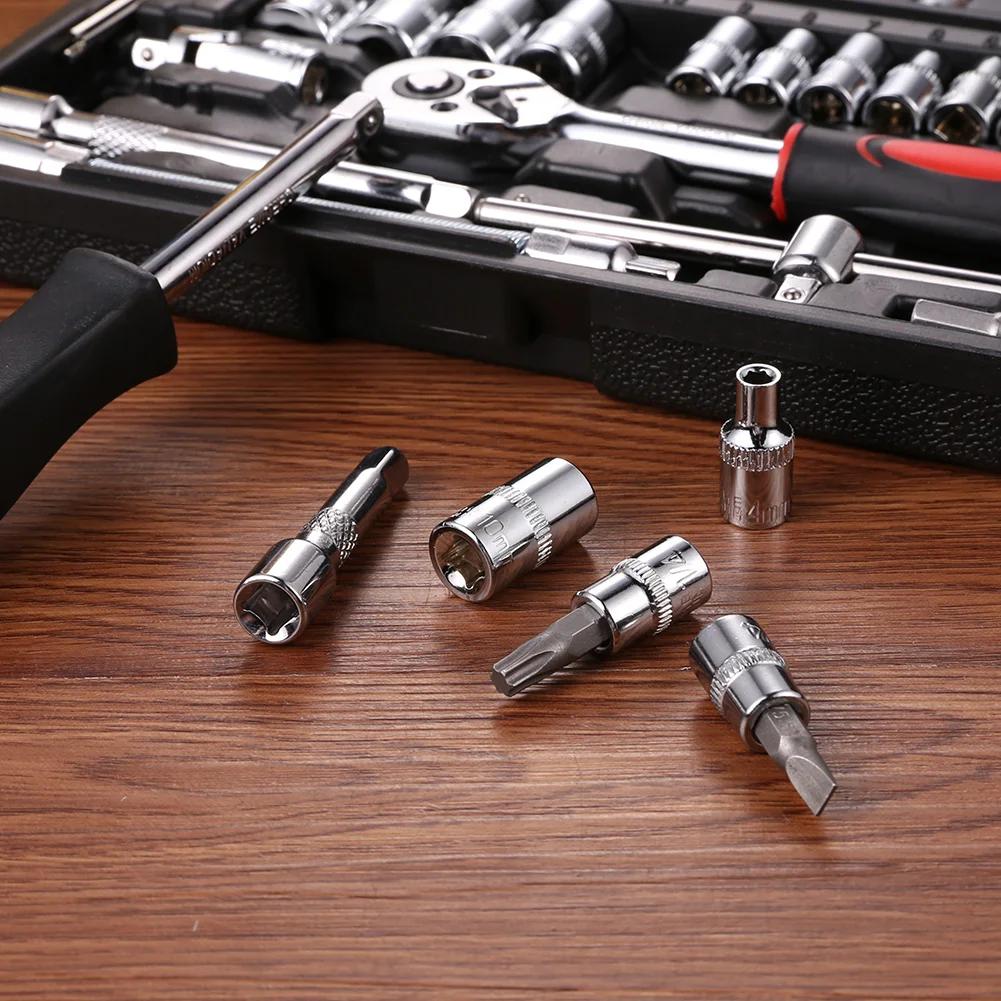 46pcs Hand Tool Set Car Repair Tool Kit 1/4-inch Socket Spanner Screwdriver Set Ratchet Torque Wrench Combo Mechanical Tools Box