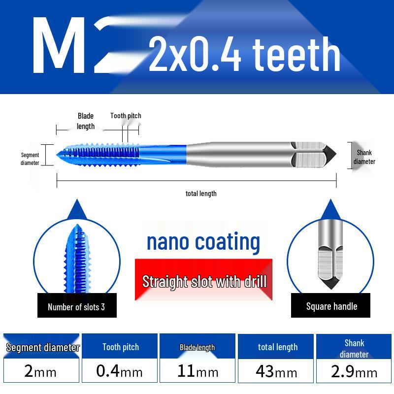 Cobalt Blue Nano-Coated Stainless Steel Spiral Tap Drill Bit Set M2-M8