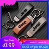 For Jeep Car Vintage Leather Keychain Ring Zinc Alloy Chain Key For Jeep Grand Cherokee Wrangler JK Gladiator Compass Renegad