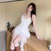 Summer new sexy Spice Girl style irregular skirt split design romantic lace slim and thin suspender skirt