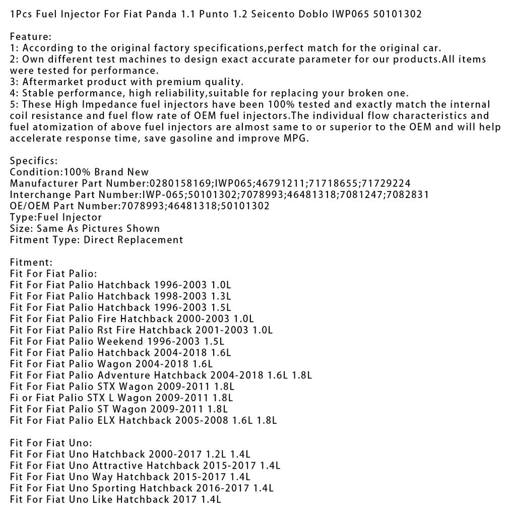 1Pcs Fuel Injector For Fiat Panda 1.1 Punto 1.2 Seicento Doblo IWP065 50101302
