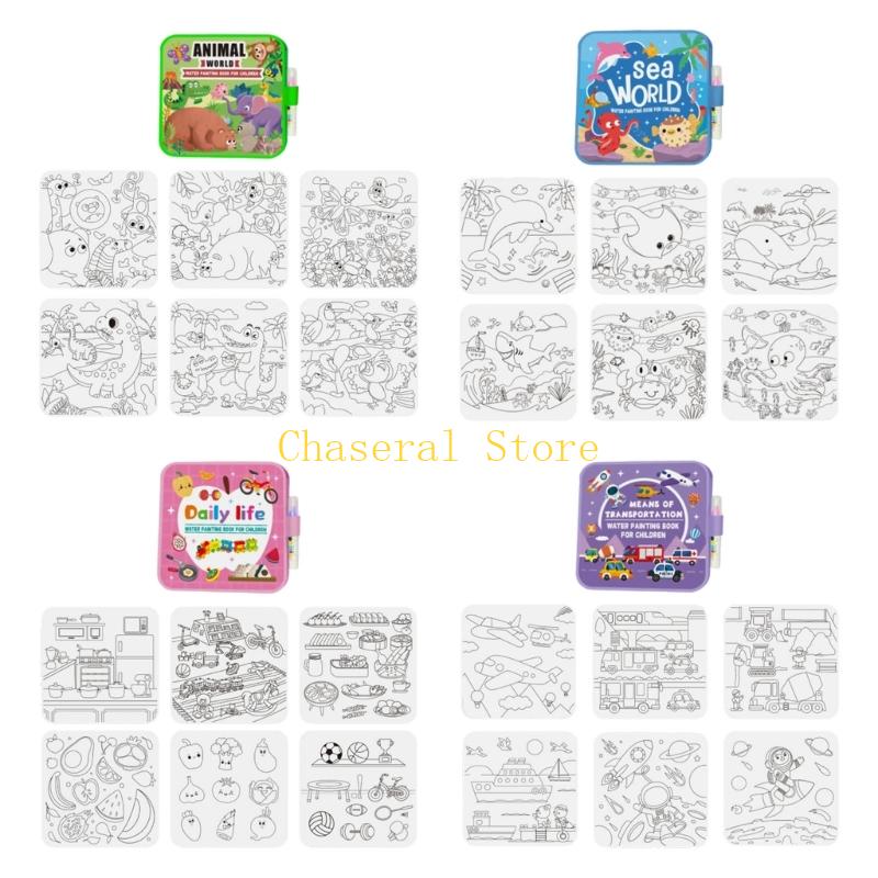 E7Ce Cartoon Water Coloring Book Reusable Kindergarten Kids Magical Painting Activity
