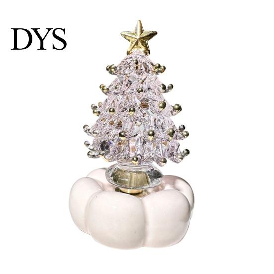 Small Desktop Christmas Tree Glazed Glass Ornament with Star Topper, Colorful for Home Art, Faux Crystal Tabletop Decor Office Art