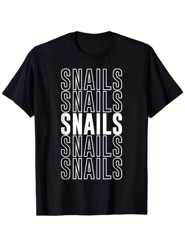 Bold SNAILS Vertical Repeat Graphic T Shirt Heavyweight Slight Stretch Crew Neck Regular Fit All Season Black and White Casual Tee for Gym Running Par