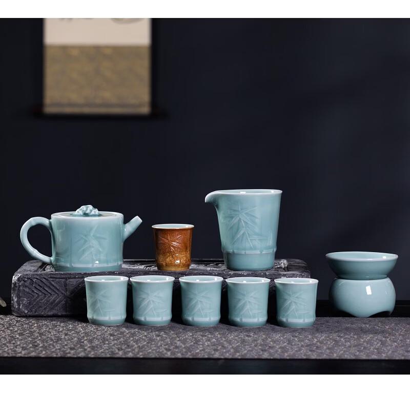 Ancient Green Bamboo Rhythm Ceramic Tea Set
