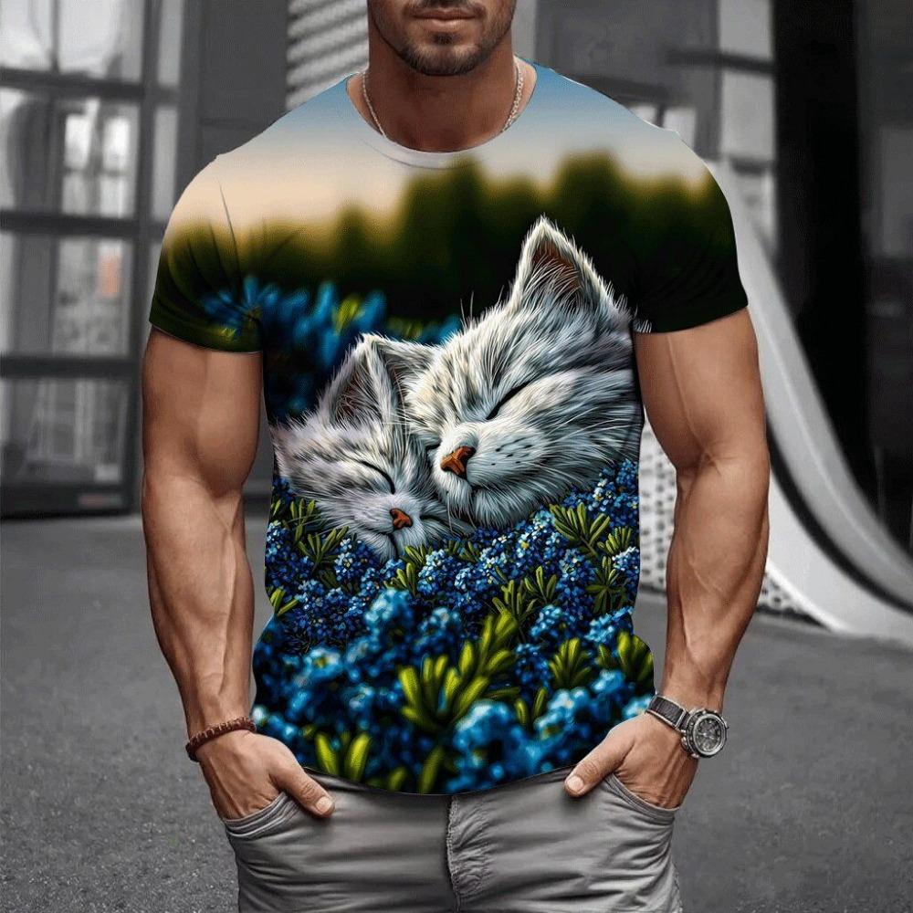 Men's casual short sleeved T-shirt with animal pattern, suitable for wearing all seasons