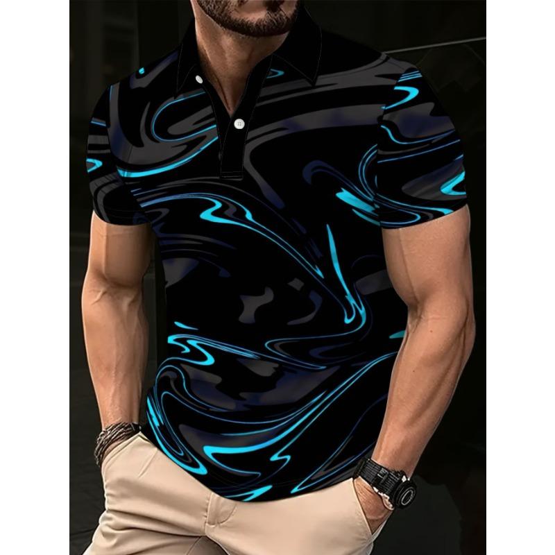Liquid metal dynamic line polo shirt men's breathable slim lapel short-sleeved T-shirt