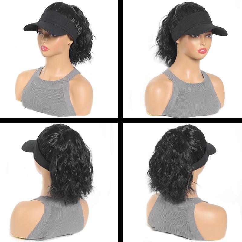 Adjustable Hat Wig with Curly Hair and Ponytail - a Combination of Sporty and Fashionable Synthetic Hat Wigs