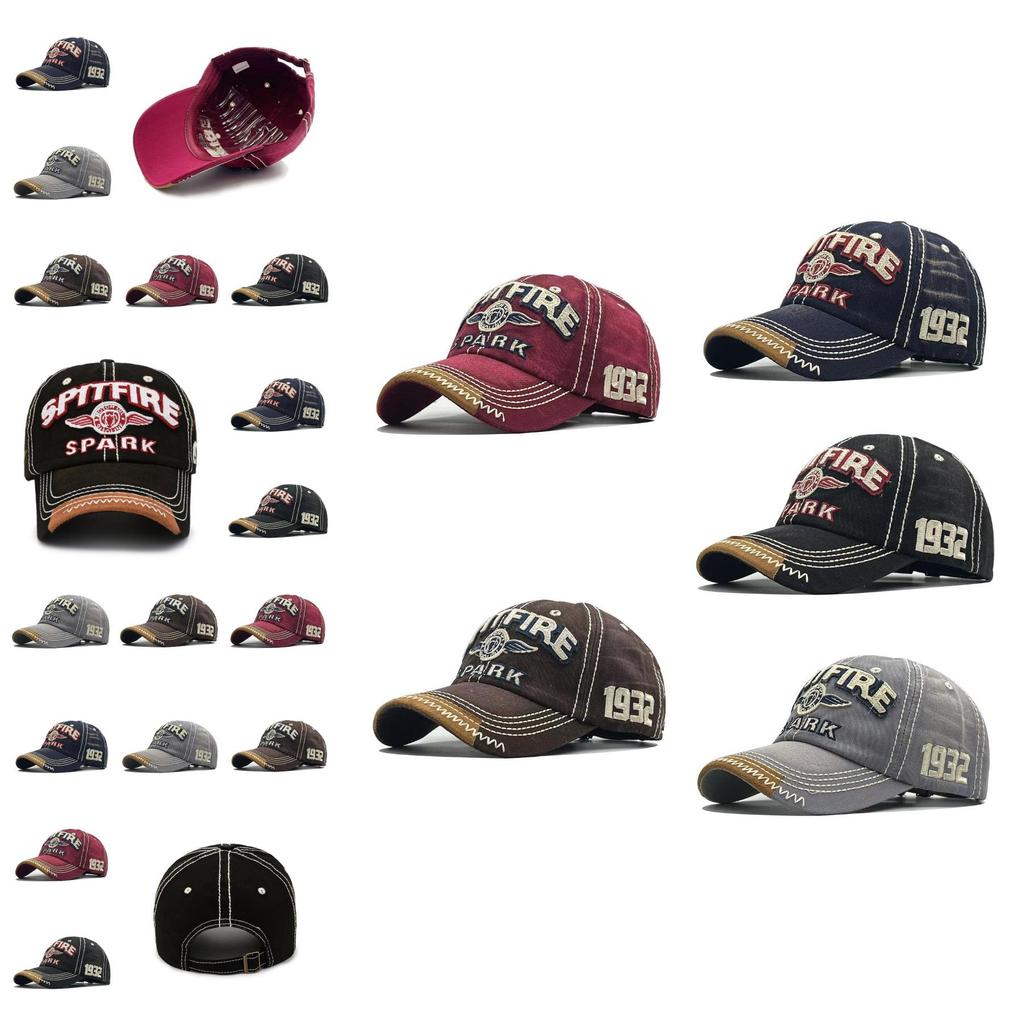 Unisex Cotton Baseball Cap With Embroidered Lettering And Vintage Brim For Outdoor Sun Protection