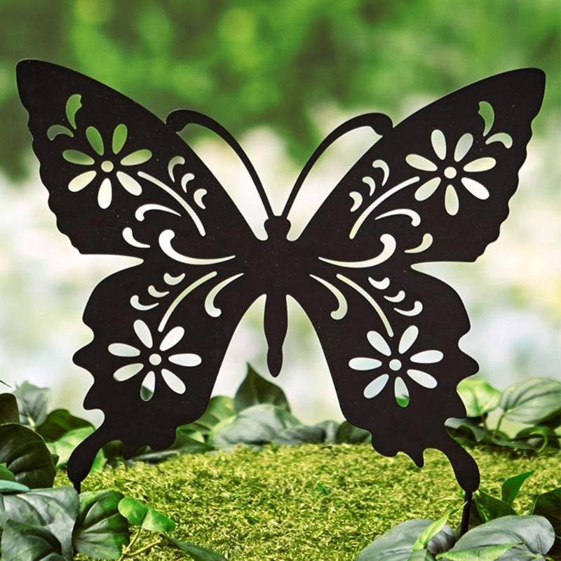 1 Pc Acrylic Black Butterfies Decor Family Yard Art Garden Stakes Lawn Floor Decoration Ornaments Hollow Out Shape