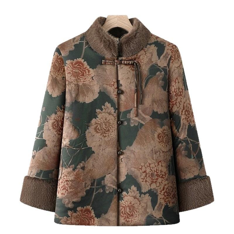 Middle-aged and Elderly Padded Jacket with Velvet Winter Clothing Thickened Padded Jacket Warm Padded Jacket Women
