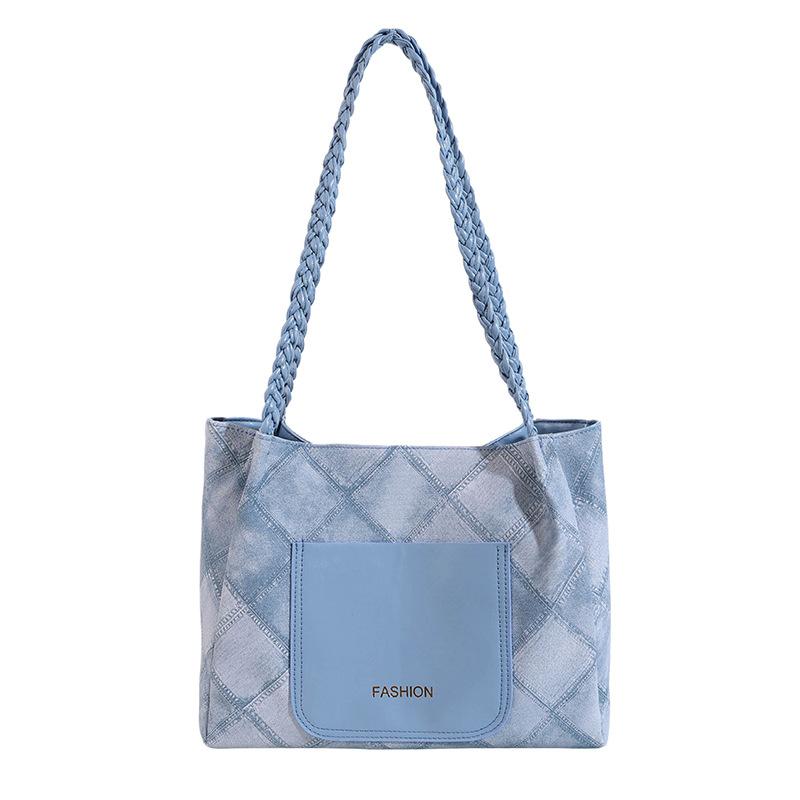 High Value Bag Women'S Trend Line Diamond Shoulder Bag Large Capacity Splicing Tote Bag Commuter Bag