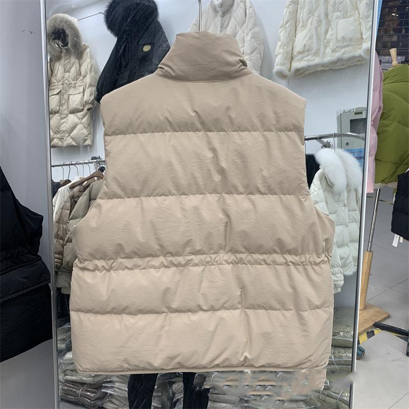 Winter Autumn Women's Stand Collar Solid Color Sleeveless Warm Vest Jacket Ladies Loose Chic White Duck Down Coat