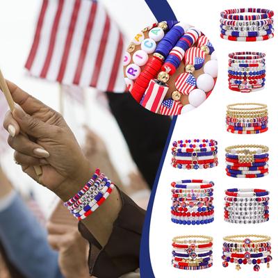 IndependenceDay‘s Flag Soft Ceramic Bracelet Independence Day Multi Layer Beaded Wrap Bracelet Woven Bracelet