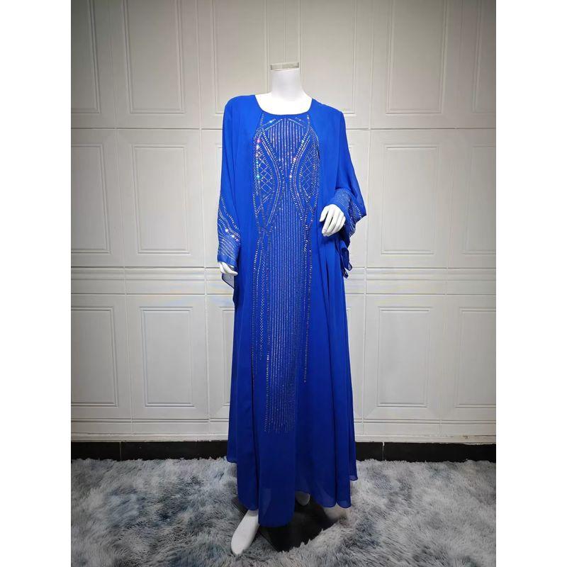 

New Arrival Middle East Saudi Arabia Diamond Robe Dress Loose Diamond Studded Dress Blue XL