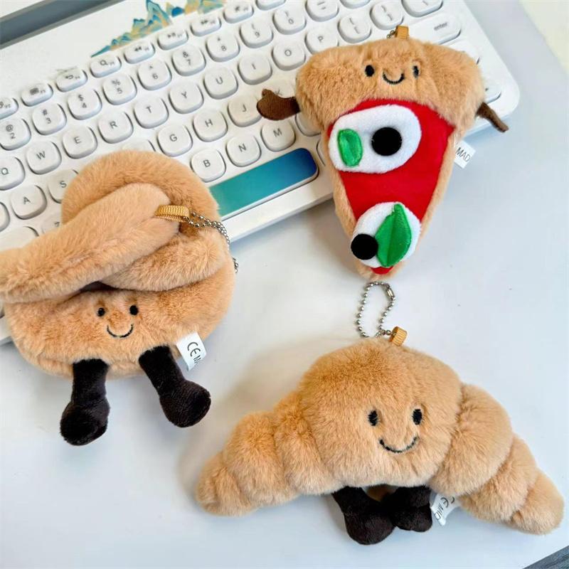 Cute Croissant Pizza Burrito Bread Creative Plush Doll Keychain Backpack Pendant